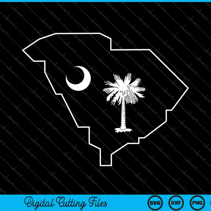 Mapa del estado de Carolina del Sur Palmetto Tree Crescent Moon SVG PNG Cortando archivos imprimibles