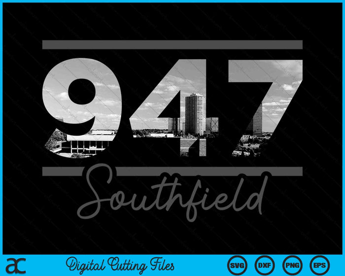 Southfield 947 Netnummer Skyline Michigan Vintage SVG PNG digitale snijbestanden 