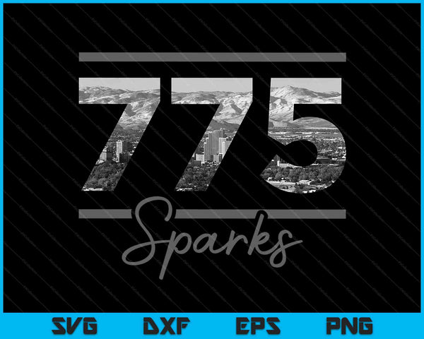 Sparks 775 Netnummer Skyline Nevada Vintage SVG PNG Snijden afdrukbare bestanden