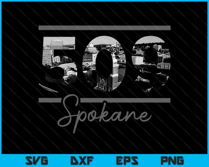 Spokane 509 Código de área Skyline Washington State Vintage SVG PNG Cortar archivos imprimibles