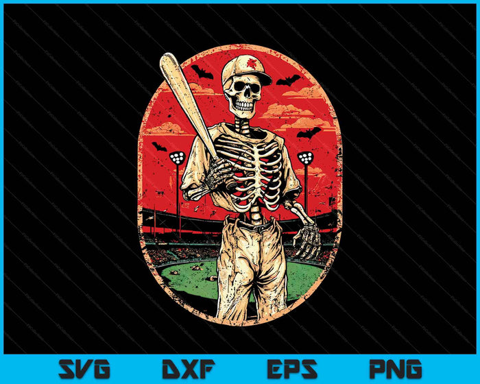 Spooky Creepy Vintage Baseball Skeleton Halloween SVG PNG Digital Printable Files