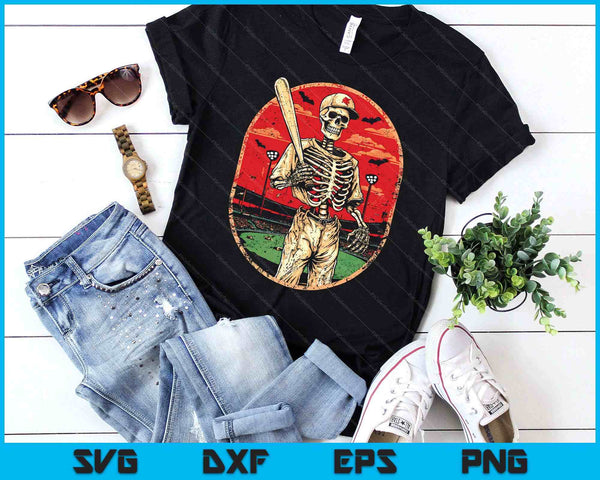 Spooky Creepy Vintage Baseball Skeleton Halloween SVG PNG Digital Printable Files