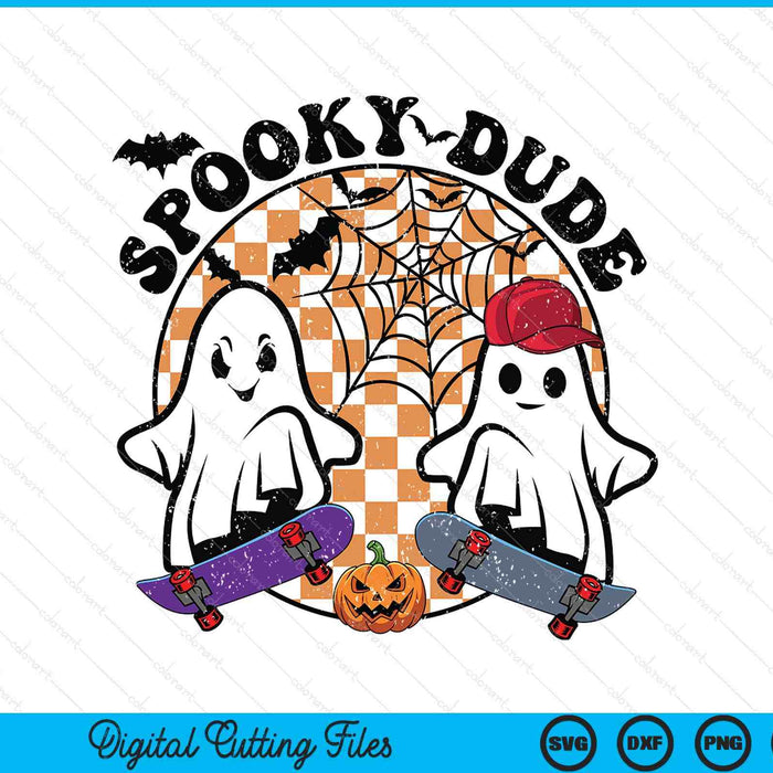 Spooky Dude Cute Ghost Play Skateboard Retro Halloween SVG PNG Digital Printable Files