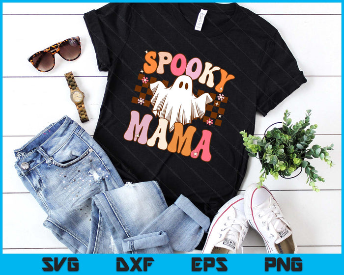 Spooky Mama Halloween Mom Ghost Costume Retro Groovy SVG PNG Digital Printable Files
