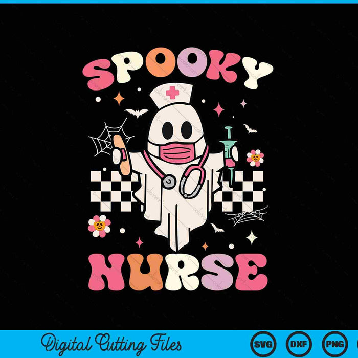 Spooky nurse ghost Halloween cute groovy nursing SVG PNG cut file for Cricut