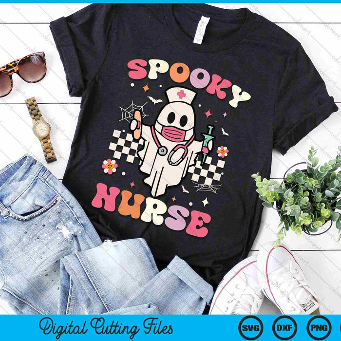 Spooky Nurse Ghost Halloween Cute Groovy Nursing Halloween SVG PNG Digital Printable Files