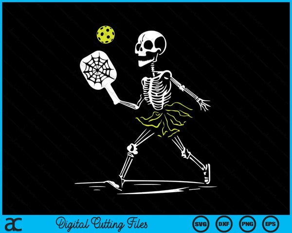Spooky pickleball Halloween skeleton women SVG PNG cut file for Cricut