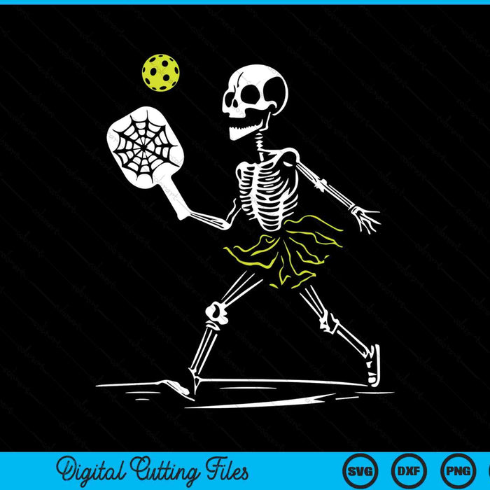 Spooky pickleball Halloween skeleton women SVG PNG cut file for Cricut