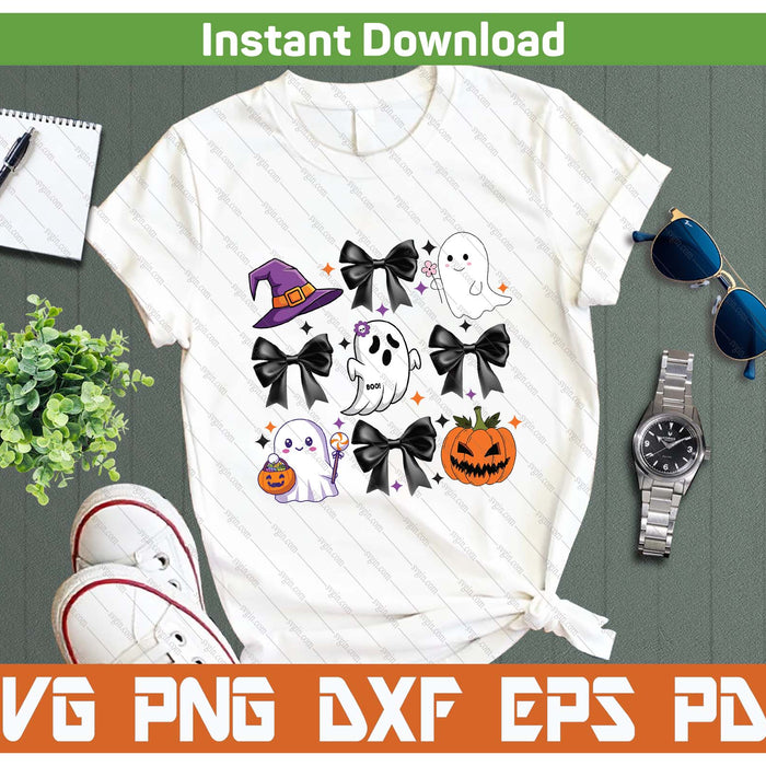 Spooky Season Cute Boo Ghost Coquette Halloween SVG PNG Cutting Files