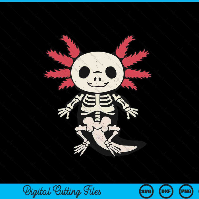 Pink axolotl skeleton with frilly gills, cute Halloween axolotl SVG