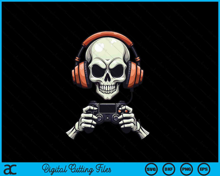 Spooky Skeleton Playing Video Games Halloween Day Gamer SVG PNG Digital Cutting Files