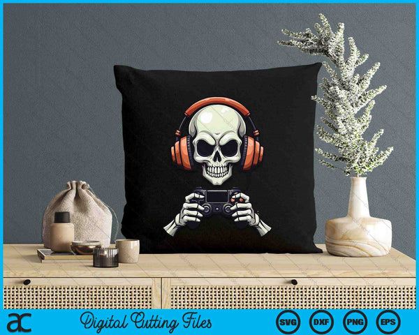 Spooky Skeleton Playing Video Games Halloween Day Gamer SVG PNG Digital Cutting Files