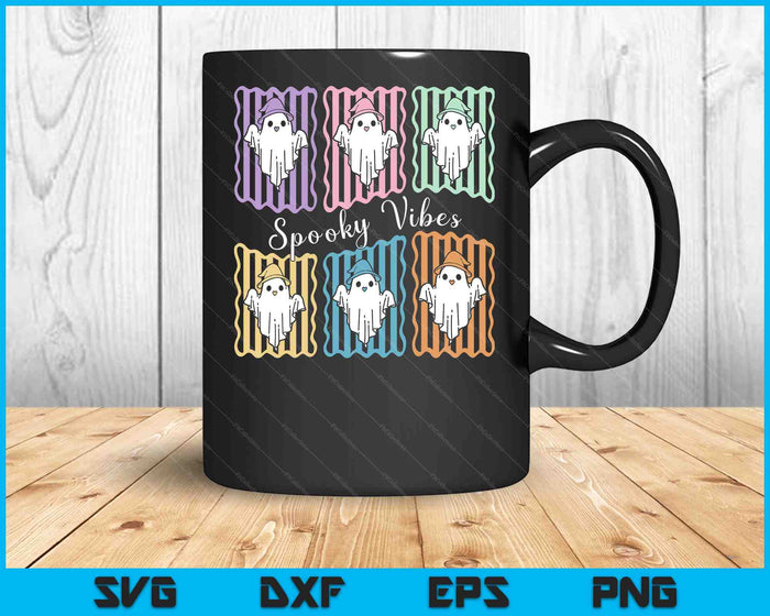 Spooky Vibes Cute Boo Ghost Trendy Halloween SVG PNG Digital Printable Files