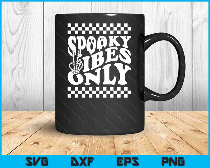 Spooky Vibes Only Toddler Halloween Skeleton Peace Checkered SVG PNG Digital Cutting Files