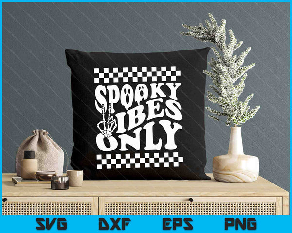 Spooky Vibes Only Toddler Halloween Skeleton Peace Checkered SVG PNG Digital Cutting Files