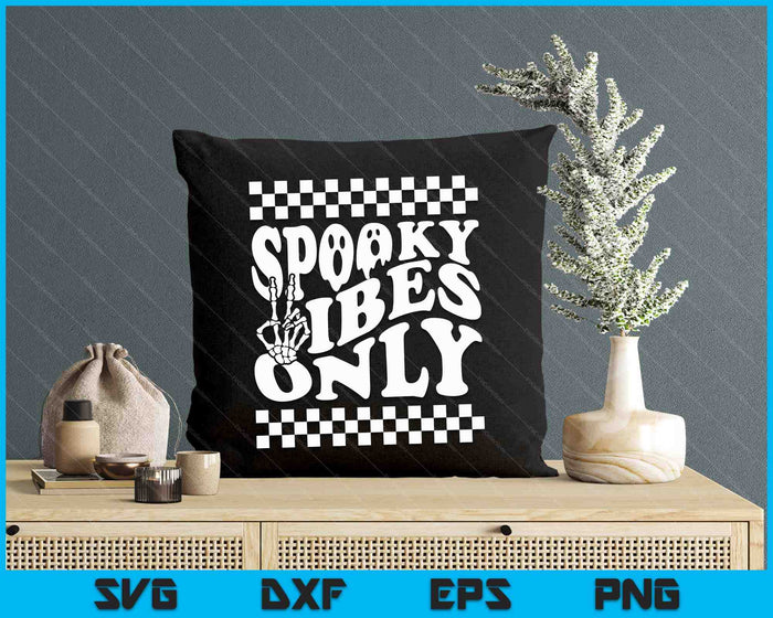 Spooky Vibes Only Toddler Halloween Skeleton Peace Checkered SVG PNG Digital Cutting Files