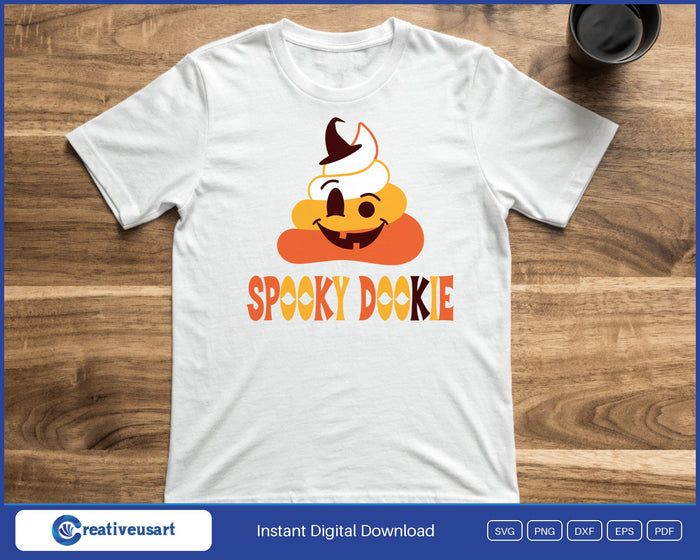 Spooky Dookie candy corn poop SVG design shown on a t-shirt