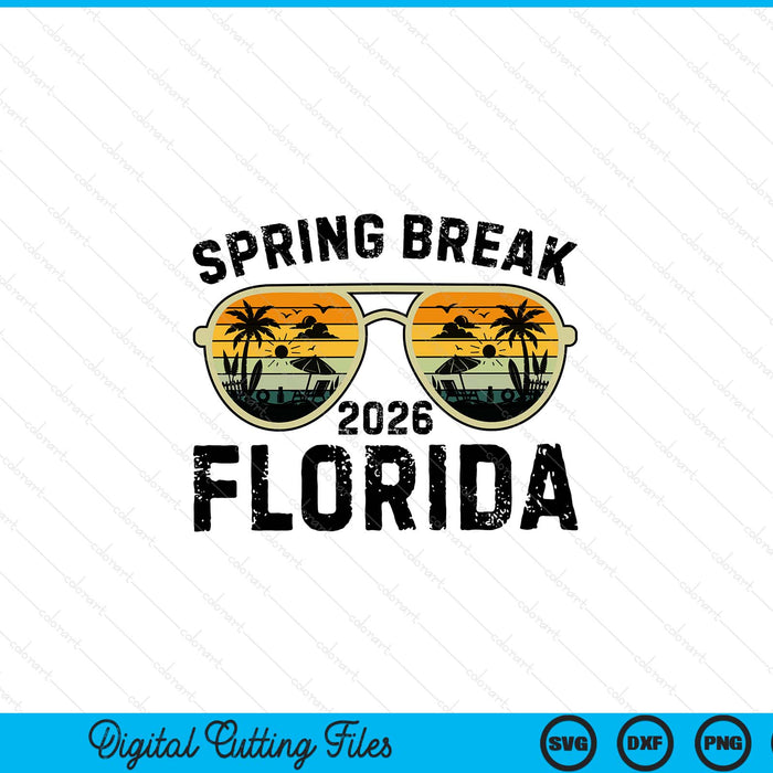 Spring break 2026 Florida with sunset sunglasses, family vacation SVG