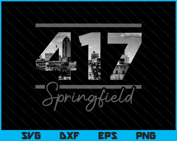 Springfield 417 Netnummer Skyline Missouri Vintage SVG PNG Snijden afdrukbare bestanden