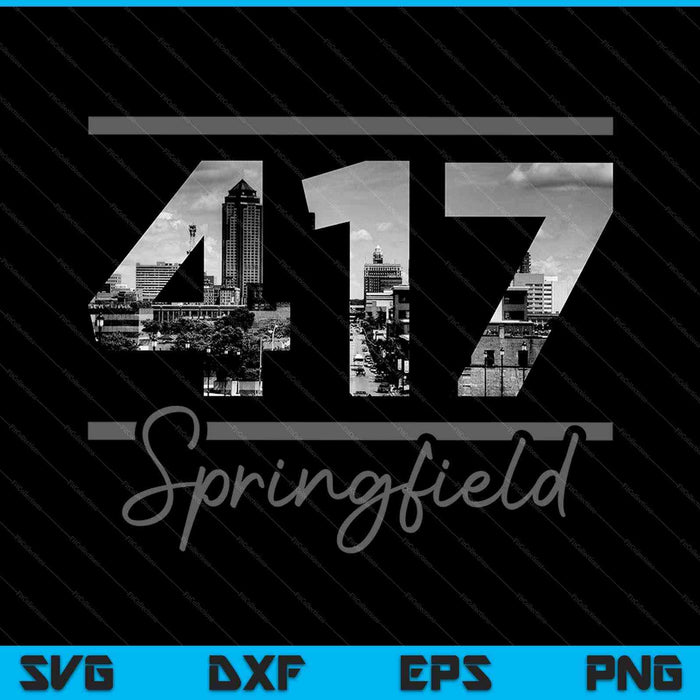 Springfield 417 Netnummer Skyline Missouri Vintage SVG PNG Snijden afdrukbare bestanden