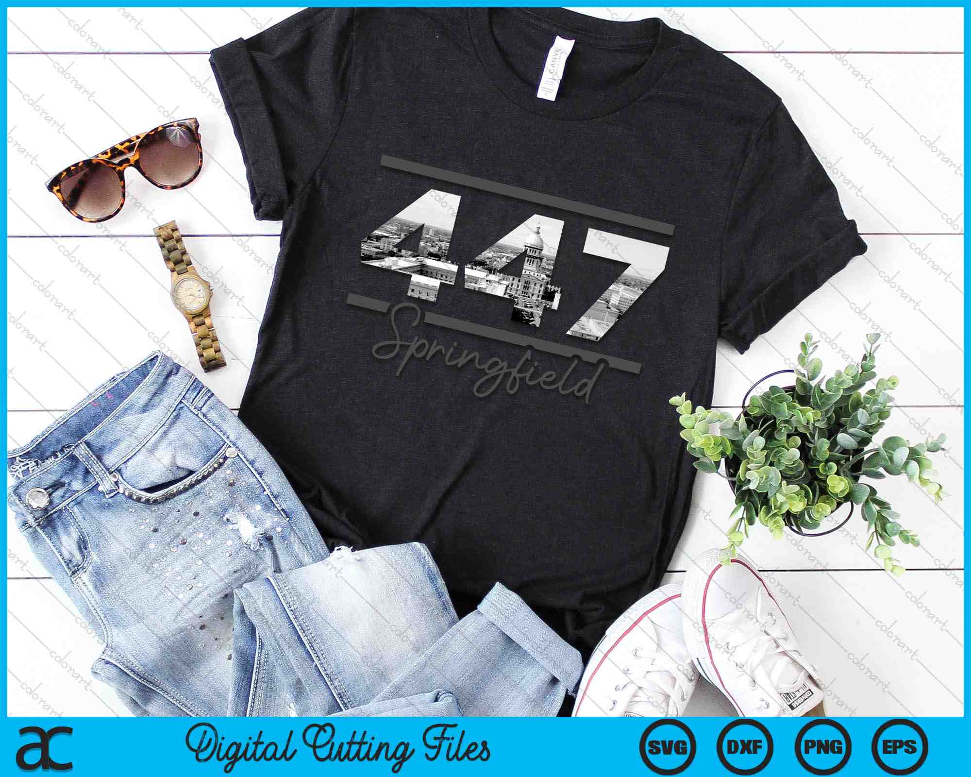 Springfield 447 Area Code Skyline Illinois Vintage SVG Cutting Files ...