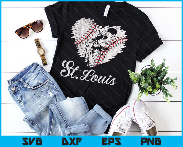 St. Louis Baseball Heart Distressed Vintage Baseball Fans SVG PNG Digital Printable Files