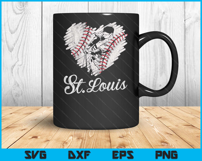 St. Louis Baseball Heart Distressed Vintage Baseball Fans SVG PNG Digital Printable Files
