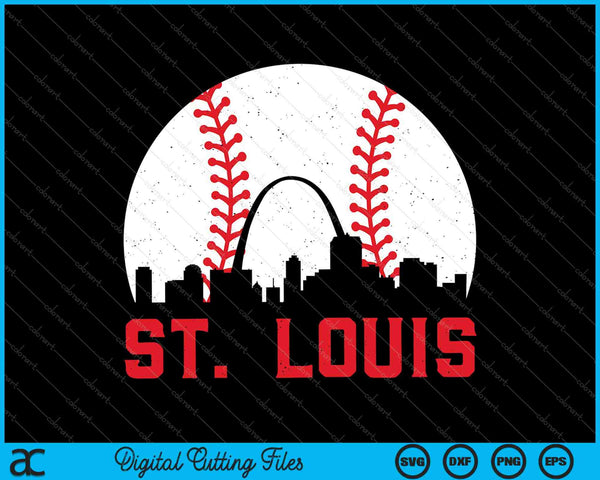 St. Louis stadsgezicht Vintage honkbal stad mannen vrouwen kinderen SVG PNG snijden afdrukbare bestanden