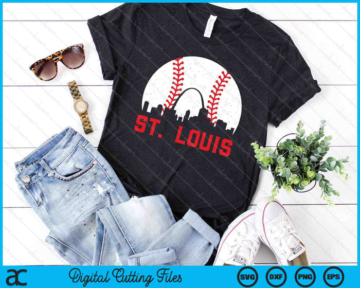 St. Louis stadsgezicht Vintage honkbal stad mannen vrouwen kinderen SVG PNG snijden afdrukbare bestanden