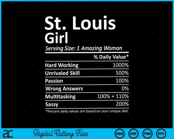 St. Louis Girl MO Missouri Funny City Home Roots SVG PNG Cortar archivos imprimibles