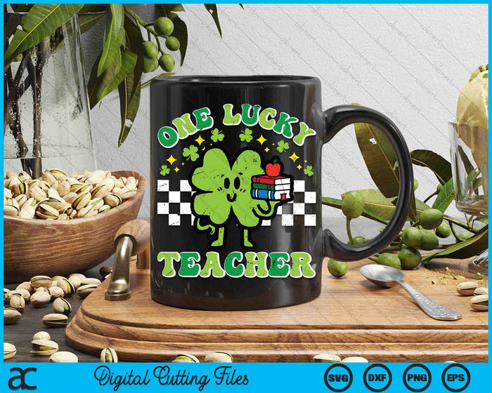 St Patrick Day Shamrock One Lucky Teacher Retro SVG PNG Digital Cutting Files