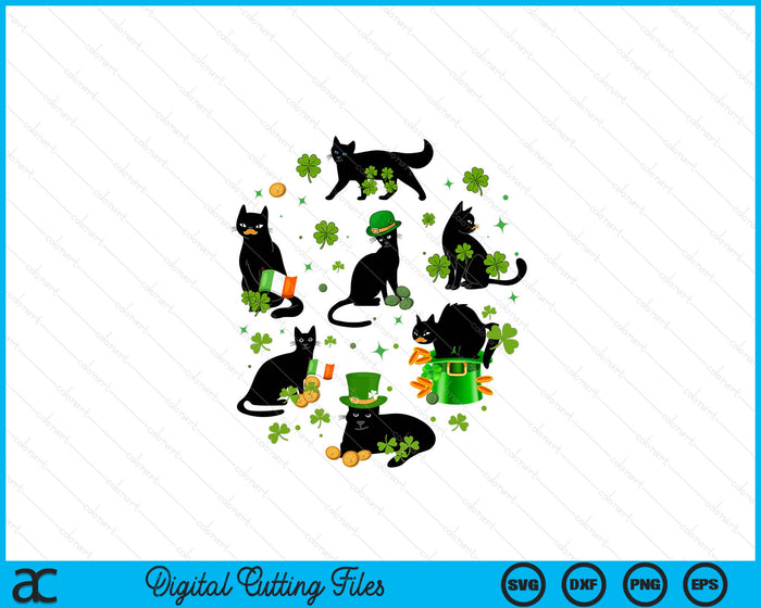 St Patricks Day Black Cat With Shamrock Irish Matching SVG PNG Digital Printable Files