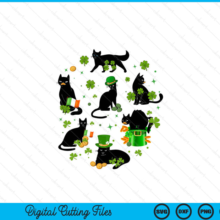St Patricks Day Black Cat With Shamrock Irish Matching SVG PNG Digital Printable Files