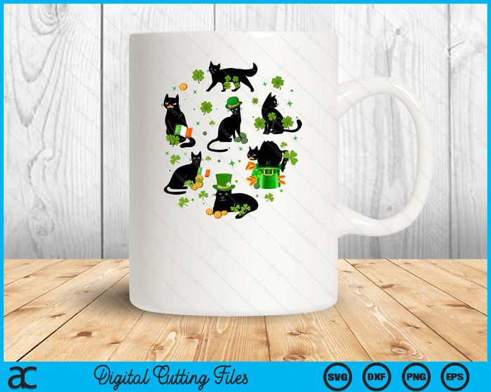 St Patricks Day Black Cat With Shamrock Irish Matching SVG PNG Digital Printable Files