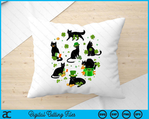 St Patricks Day Black Cat With Shamrock Irish Matching SVG PNG Digital Printable Files