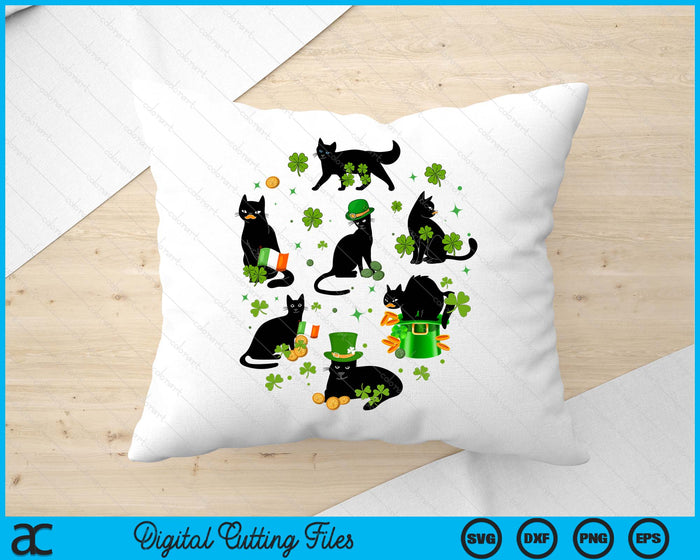 St Patricks Day Black Cat With Shamrock Irish Matching SVG PNG Digital Printable Files