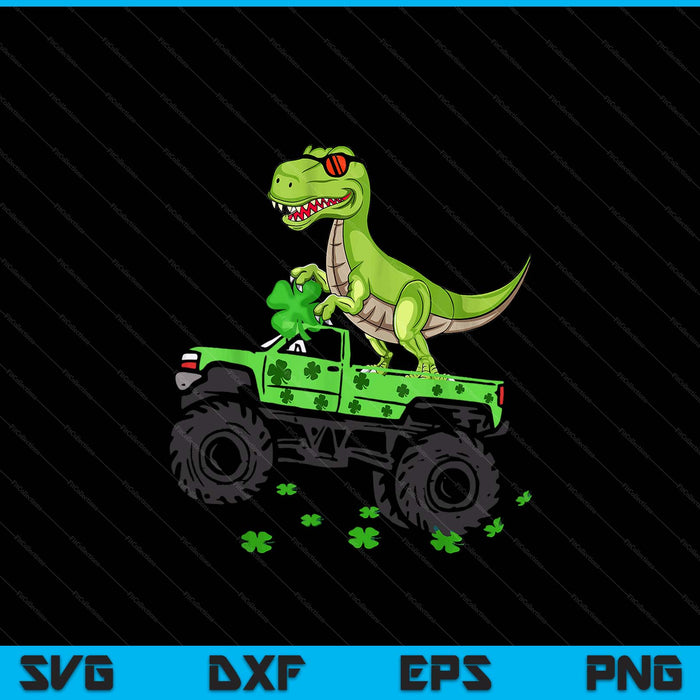 St Patricks Day Boys Kids Shamrock Lucky Truck Trex Irish SVG PNG Digital Printable Files