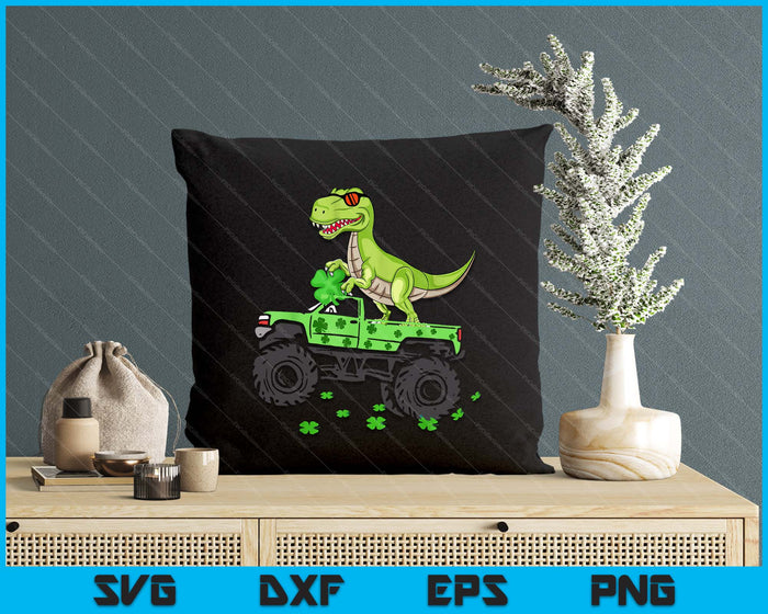 St Patricks Day Boys Kids Shamrock Lucky Truck Trex Irish SVG PNG Digital Printable Files