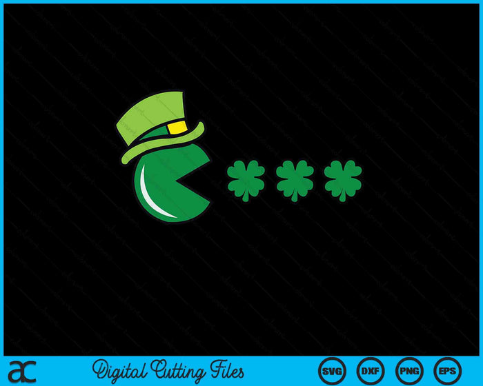 St Patricks Day Eating Shamrock Retro Gamer SVG PNG Digital Printable Files