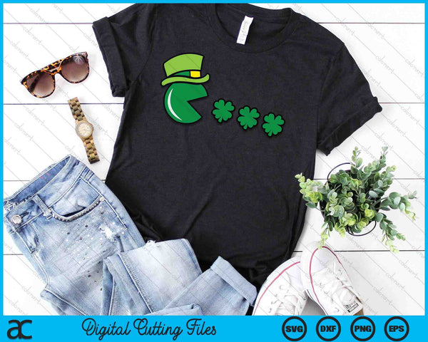 St Patricks Day Eating Shamrock Retro Gamer SVG PNG Digital Printable Files