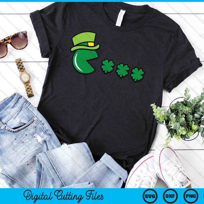 St Patricks Day Eating Shamrock Retro Gamer SVG PNG Digital Printable Files