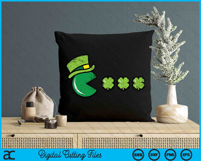 St Patricks Day eten Shamrock Retro Gamer SVG PNG digitale snijbestanden