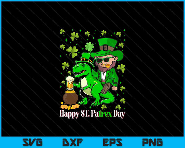 St Patricks Day Leprechaun Riding Dino T Rex Boys SVG PNG Digital Printable Files