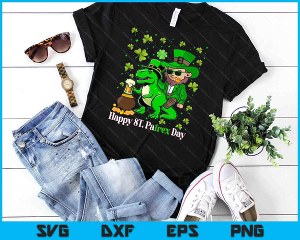 St Patricks Day Leprechaun Riding Dino T Rex Boys SVG PNG Digital Printable Files