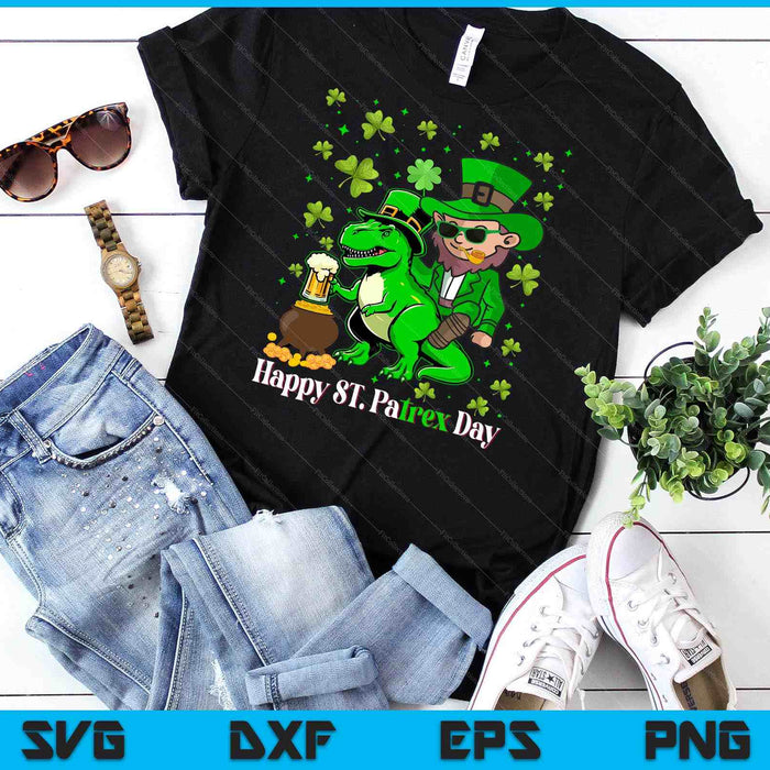 St Patricks Day Leprechaun Riding Dino T Rex Boys SVG PNG Digital Printable Files