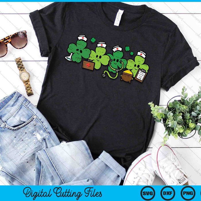 St Patricks Day Shamrock Nurses Saint Paddys Scrub Top Women SVG PNG Digital Printable Files