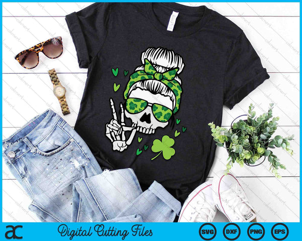 St Patricks Day Skull Messy Bun Saint Pattys Paddys SVG PNG Digital Printable Files