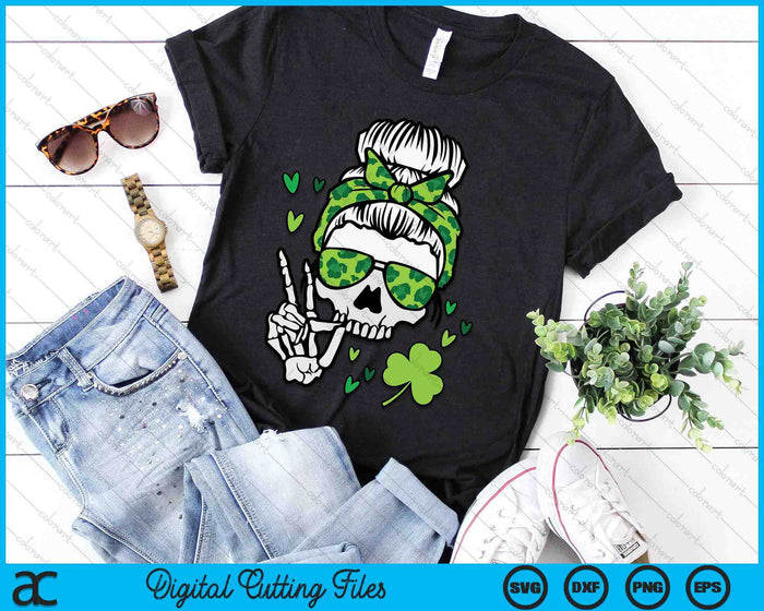 St Patricks Day Skull Messy Bun Saint Pattys Paddys SVG PNG Digital Printable Files