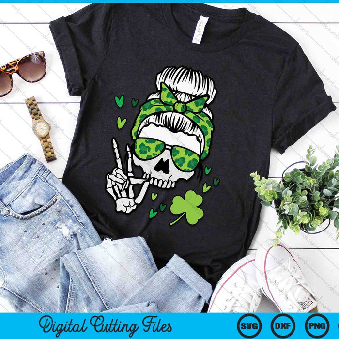 St Patricks Day Skull Messy Bun Saint Pattys Paddys SVG PNG Digital Printable Files