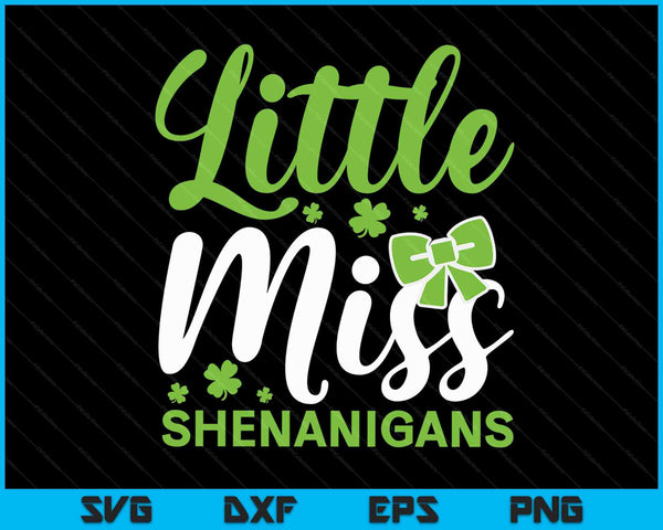 St Patricks Day Top For Girls Little Miss Shenanigans SVG PNG Digital Printable Files